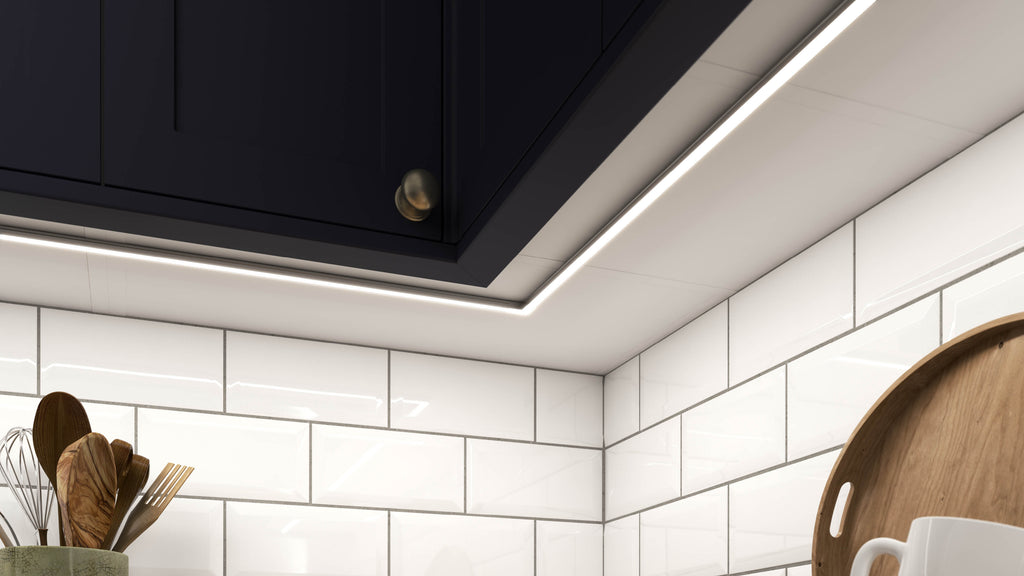 LED strip lights under kitchen wall cabinets