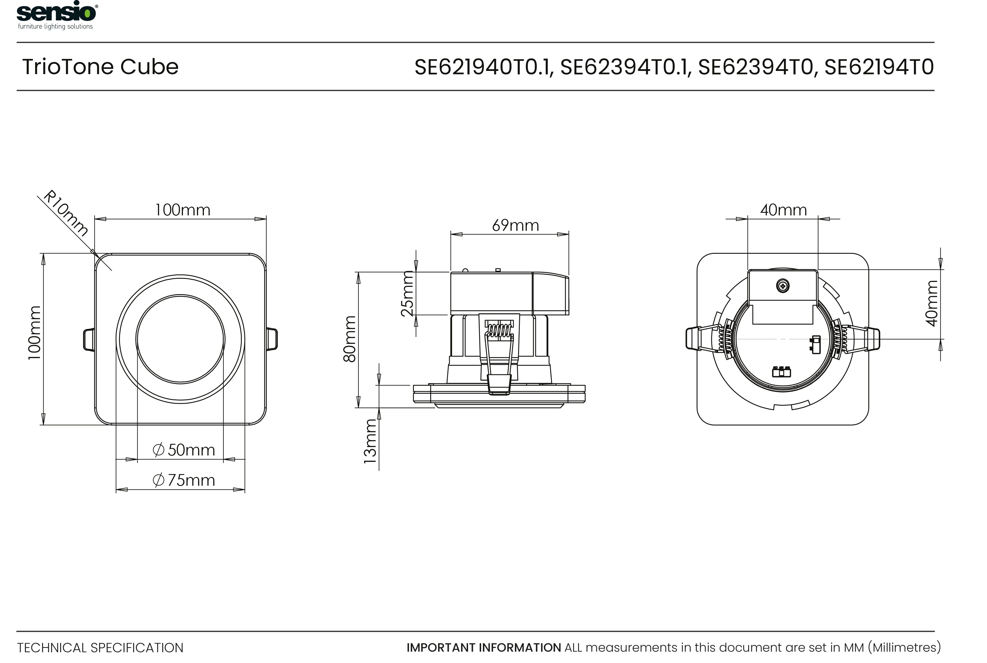 Cube TrioTone® Dual Power Glass Bezel Downlight