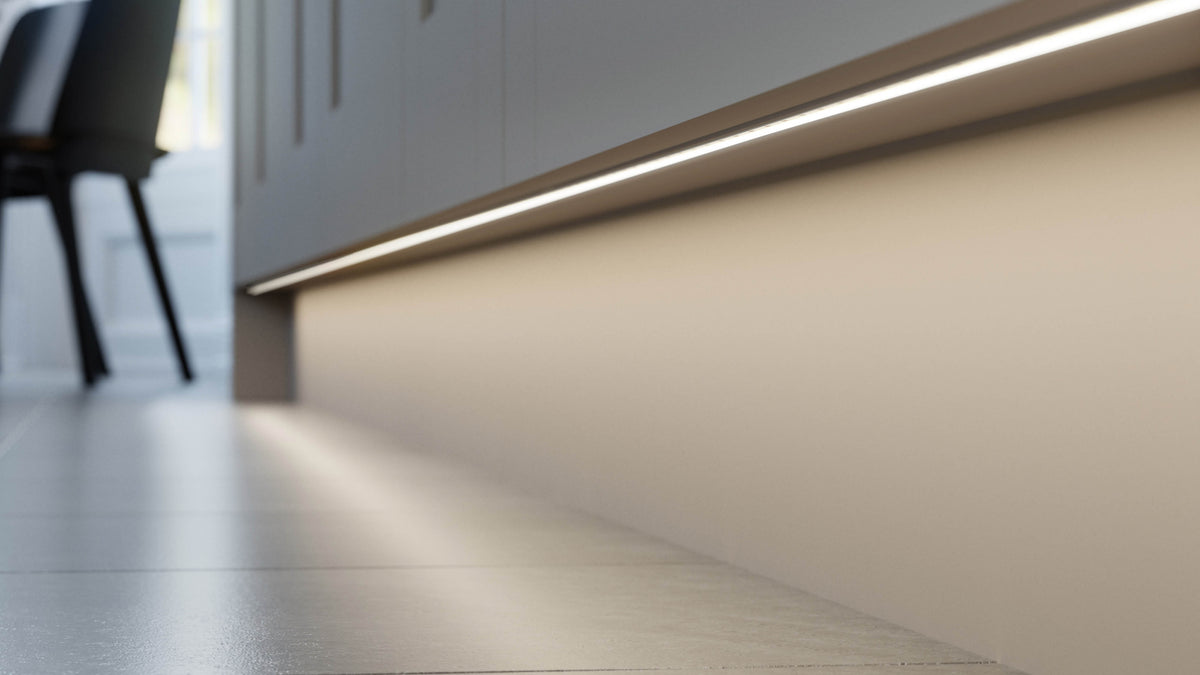 LED strip lights under a kitchen worktop