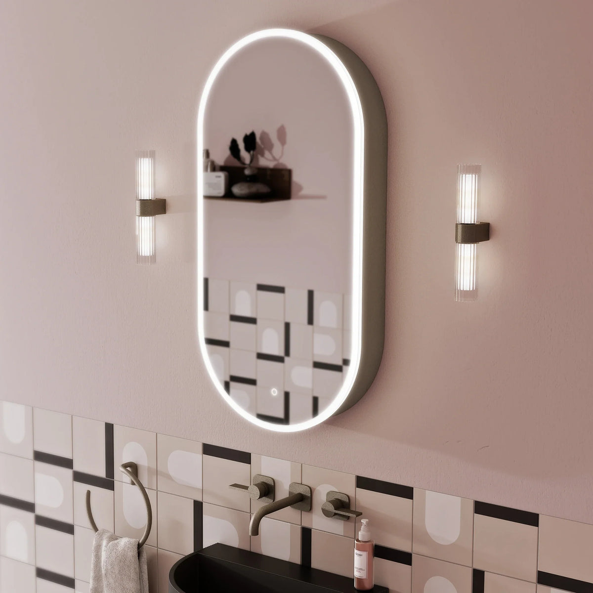 Aurelia Pill LED mirror cabinet in a bathroom