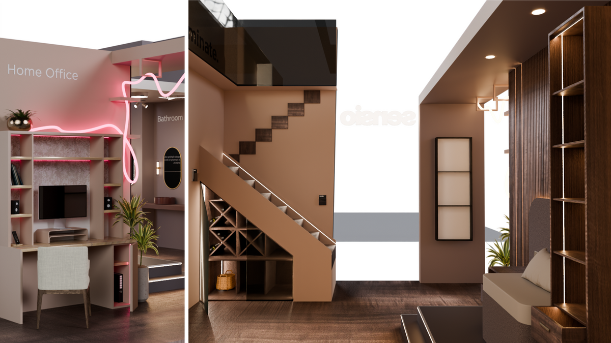 LED strip lighting in living room shelving and alcoves
