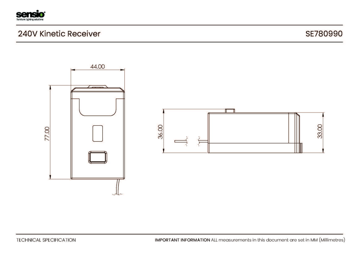 Technical drawing for Récepteur cinétique 240 V