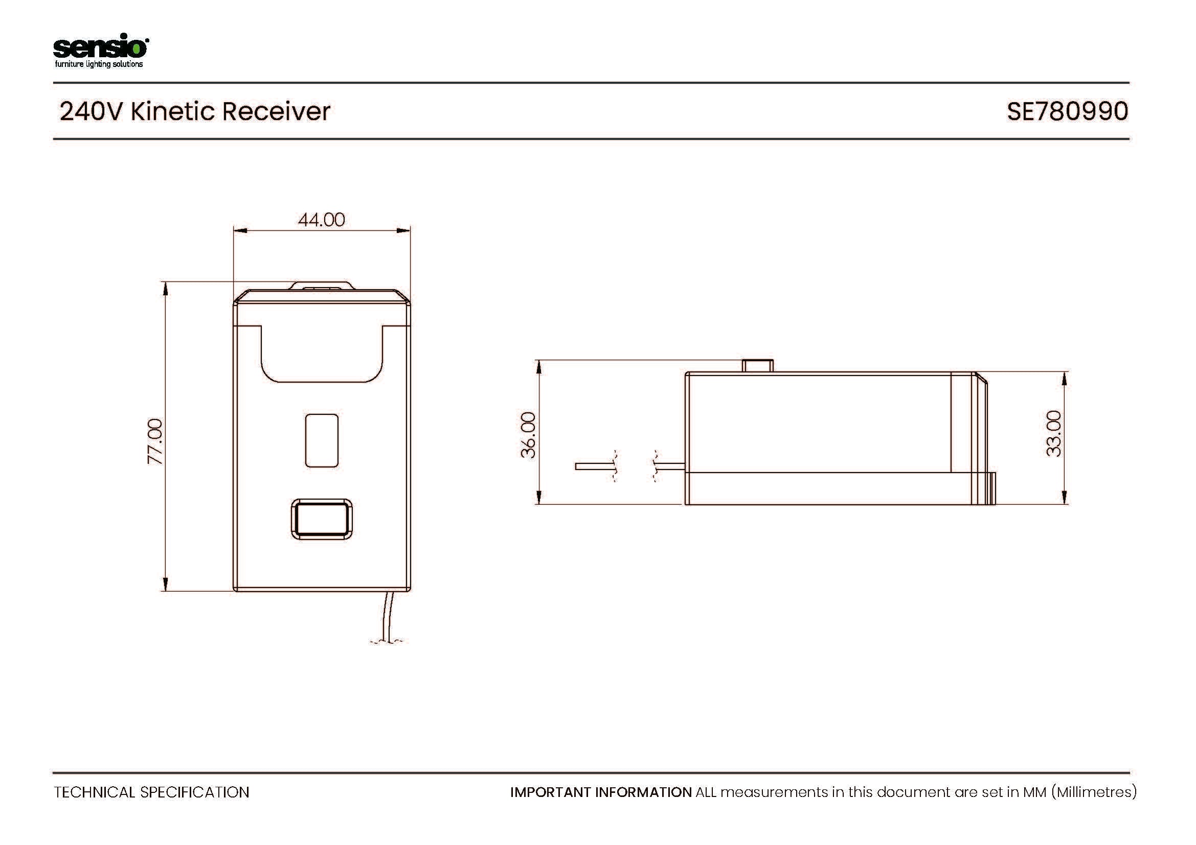 Récepteur cinétique 240 V