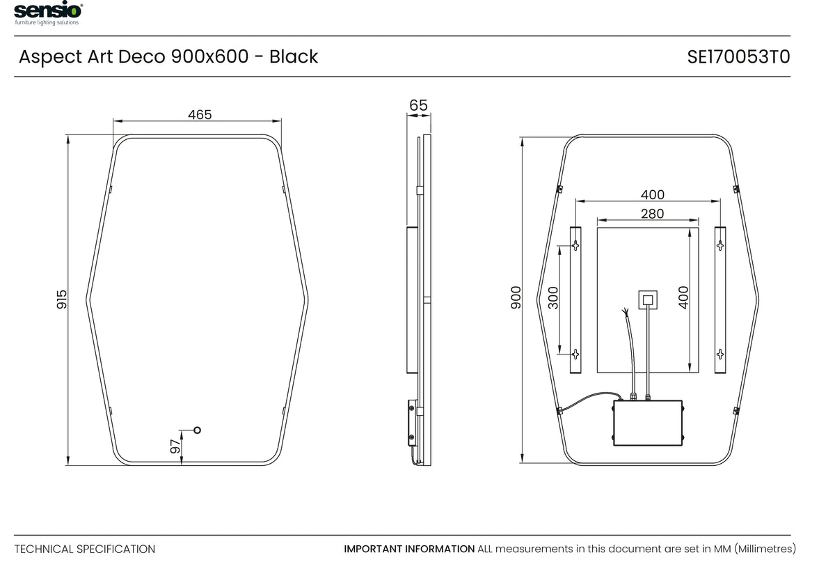 Technical drawing for Aspect Art Deco TrioTone®