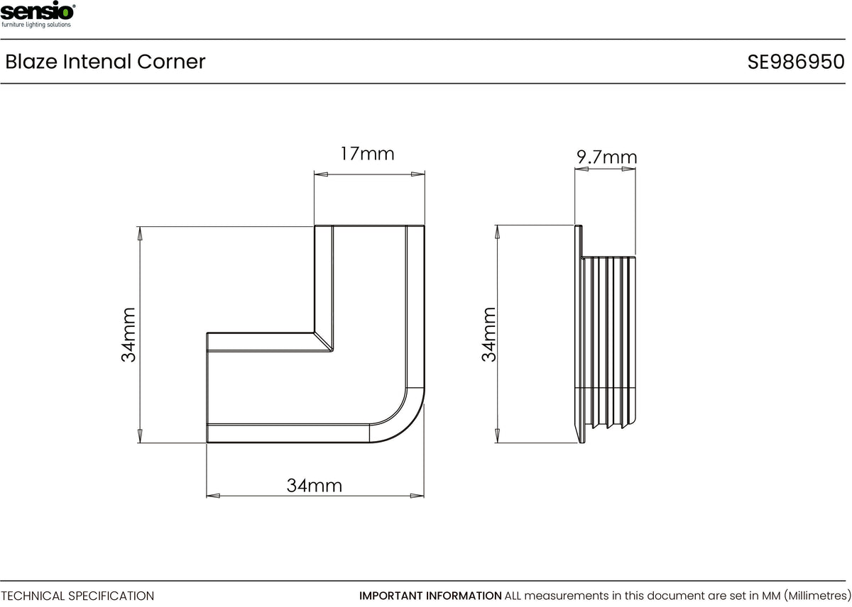 Technical drawing for Blaze - Connecteur d’angle intérieur