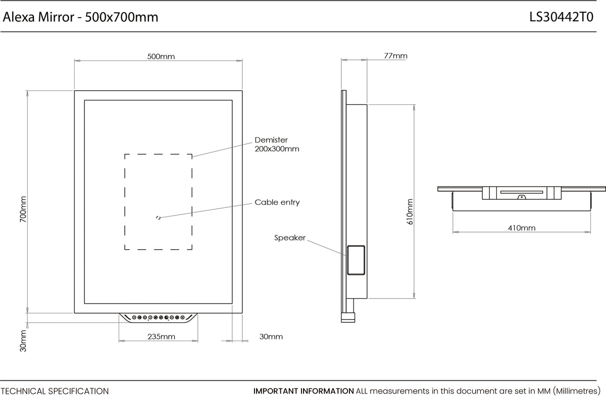 Technical drawing for Luka Mirror
