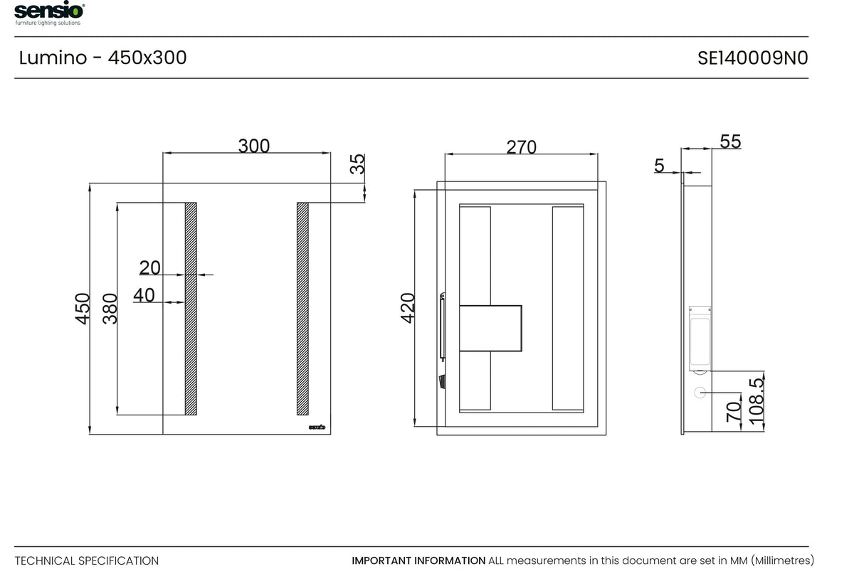 Technical drawing for Lumino Rectangle