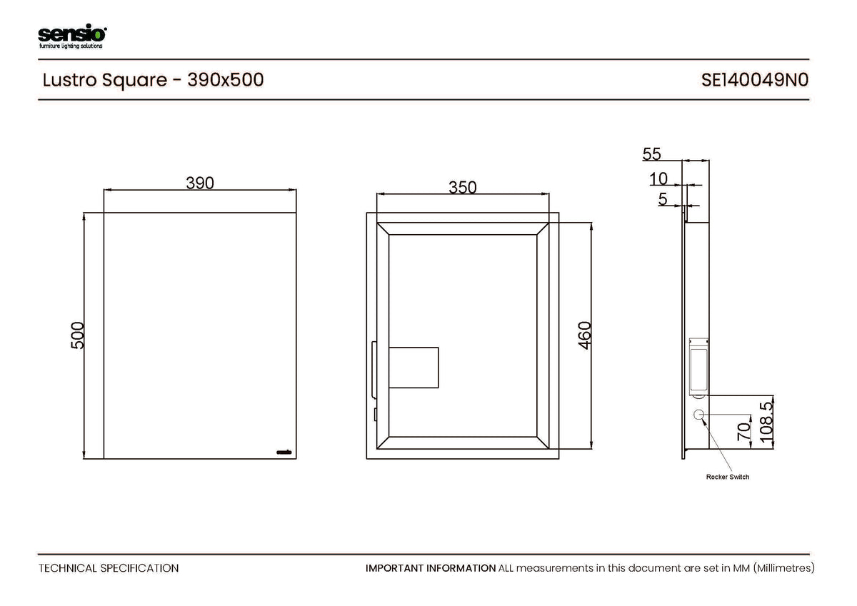Technical drawing for Lustro Rectangle
