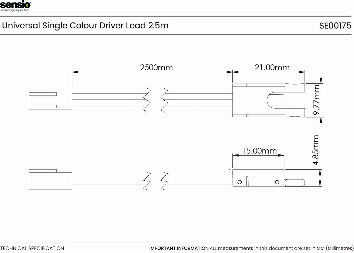 Câble de connexion universel pour pilote 2500 mm (2 broches)