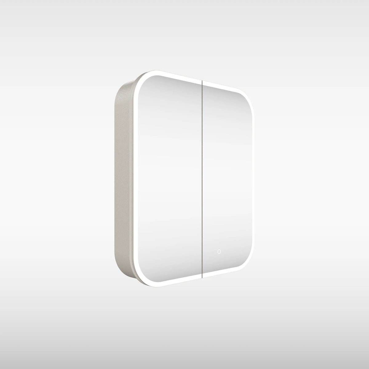 A modern white double-slice wall switch with rounded corners and a slim vertical center line, shown floating against a light gray gradient background. #Size_600mm x 700mm