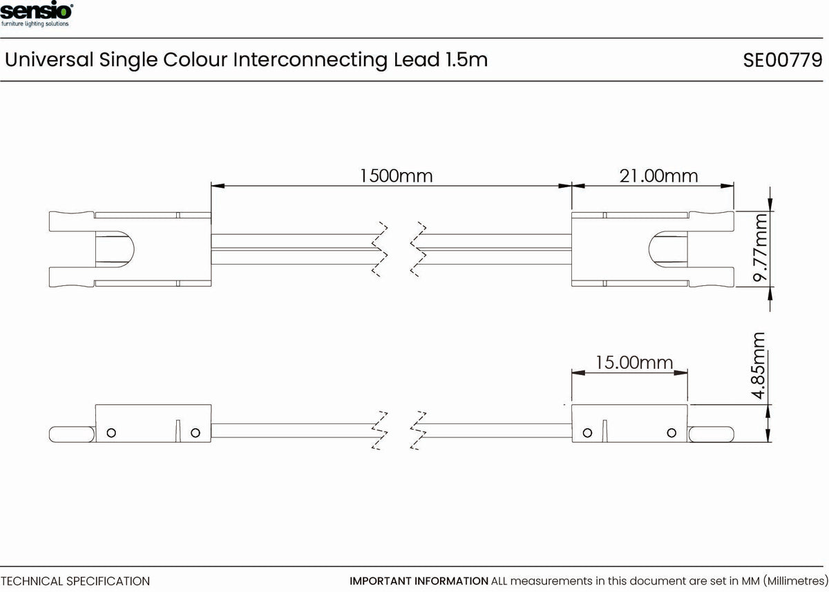 Universal 1500mm Interconnecting Lead (2-pin)