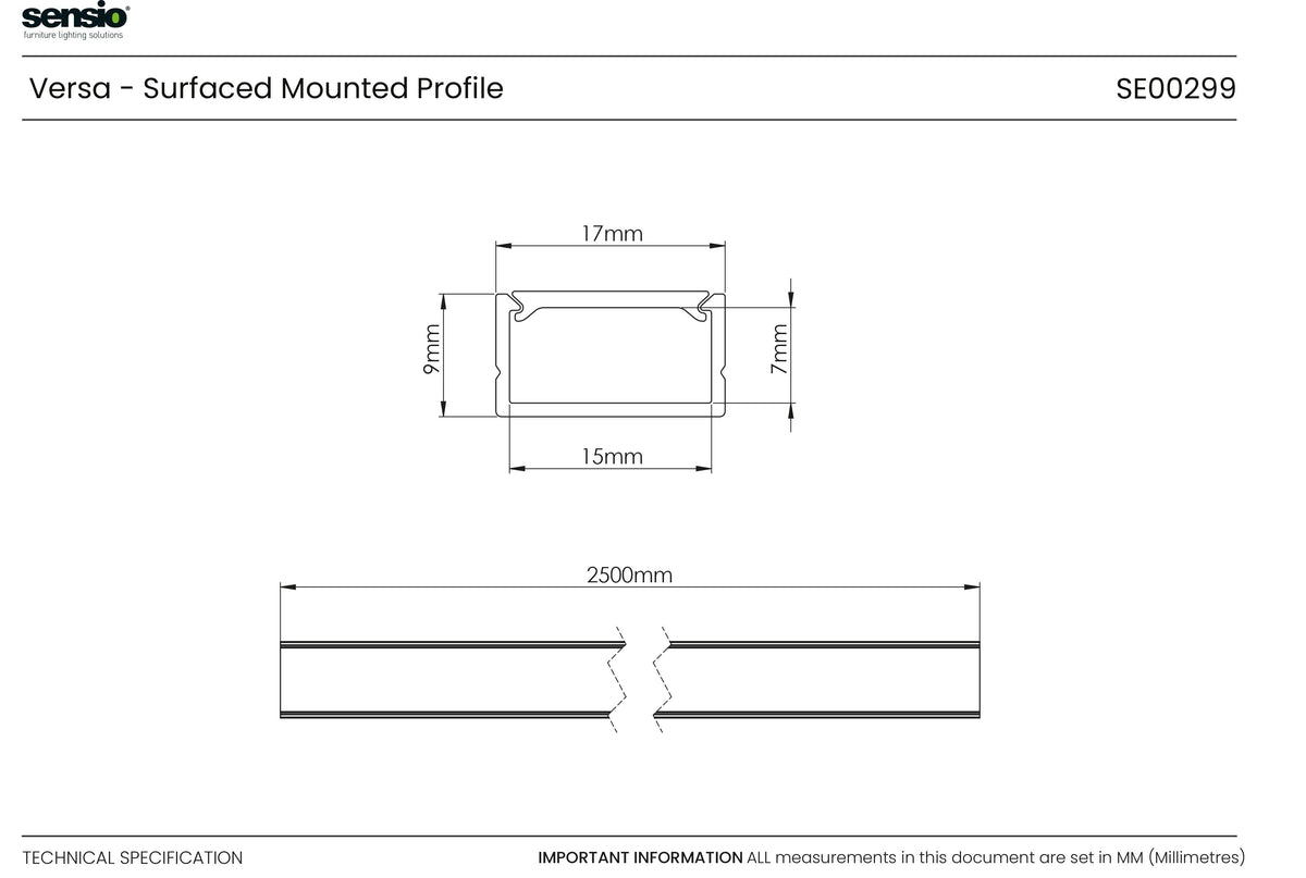Technical drawing for Versa™ Surface
